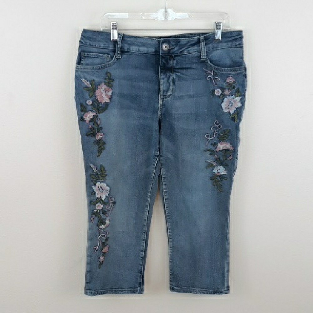 St. John's Bay Blue Straight Leg Jeans with Floral Embroidery